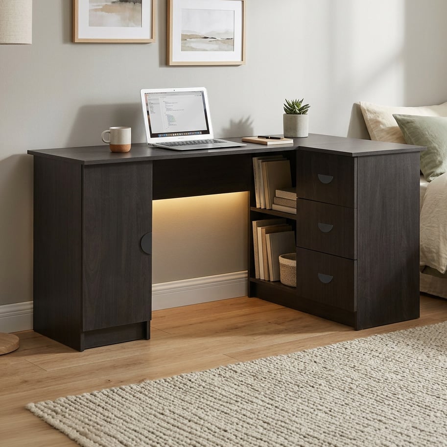Bekston Half Moon Handle L-Shape Desk