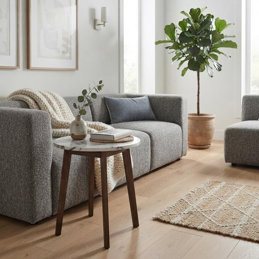 Kumi Calacatta Marble & Rubberwood Side Table