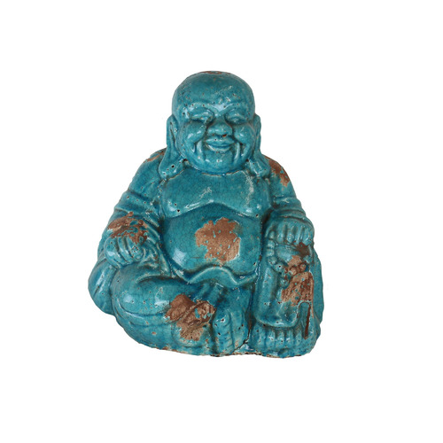 Antique Blue Happy Buddha High Fire Clay Garden Statue