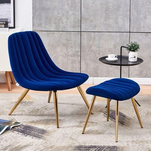 Homefun Etienne Velvet Accent Chair with Footstool | Temple & Webster