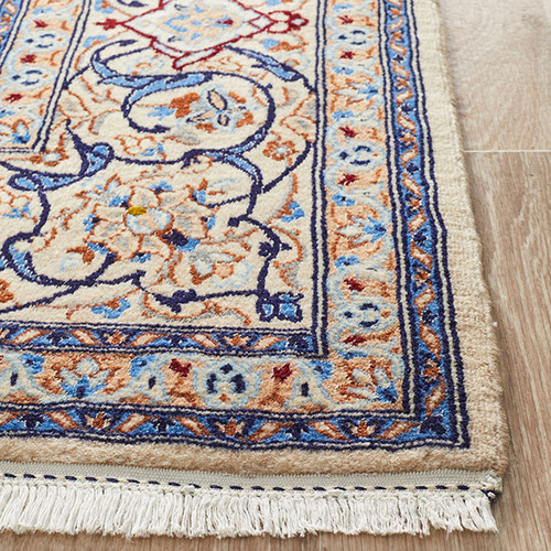 Blue & Cream Wool Persian Nain Rug
