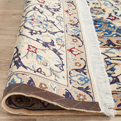 Cream & Blue Wool Persian Nain Rug