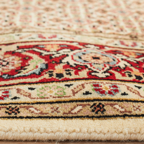 Cream & Red Hand-Knotted Wool Mahi Rug