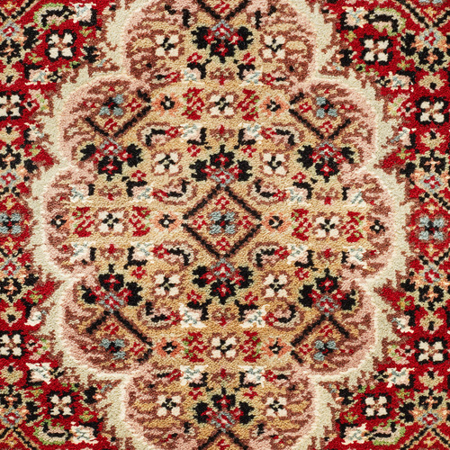 Cream & Red Hand-Knotted Wool Mahi Rug