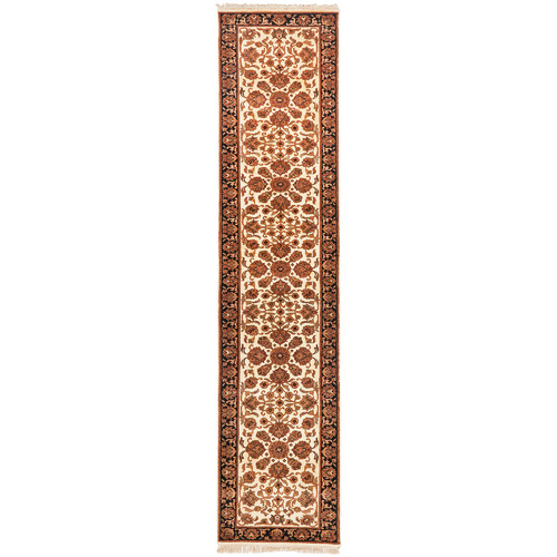 Beige & Black Floral II Hand-Knotted Wool Jaypur Runner