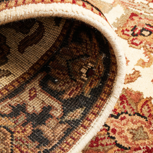 Beige & Black Floral II Hand-Knotted Wool Jaypur Runner