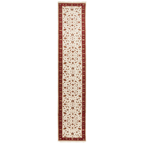 Beige & Red Floral Hand-Knotted Wool & Silk Narayan Runner