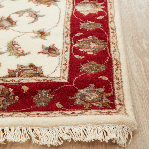 Beige & Red Floral Hand-Knotted Wool & Silk Narayan Runner