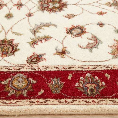 Beige & Red Floral Hand-Knotted Wool & Silk Narayan Runner