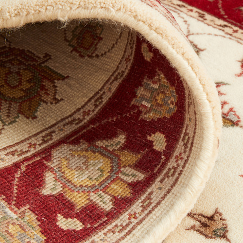 Beige & Red Floral Hand-Knotted Wool & Silk Narayan Runner