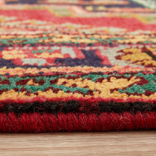 Red HandKnotted Wool Runner Temple & ster