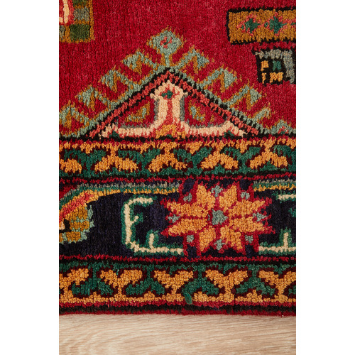 Red HandKnotted Wool Runner Temple & ster