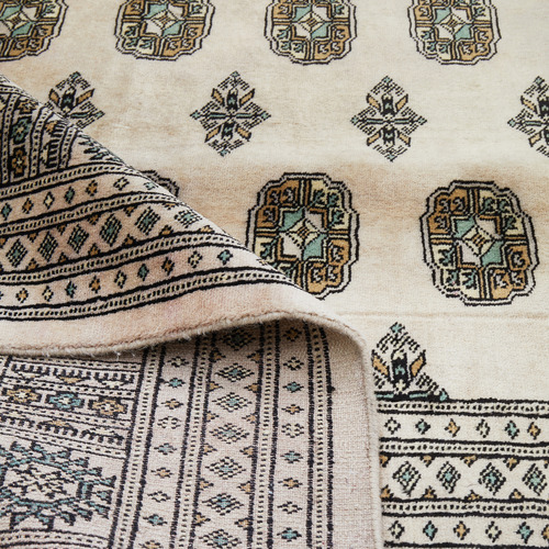 Cream & Black Wool Pakistani Rug