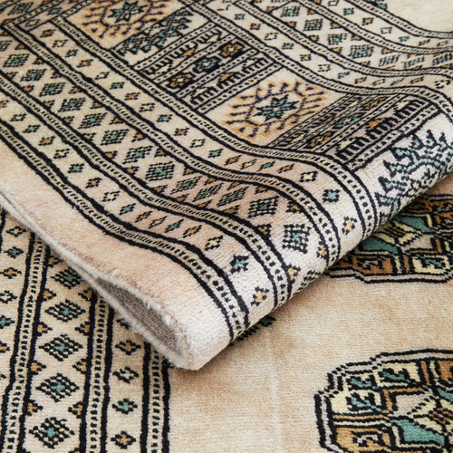 Cream & Black Wool Pakistani Rug