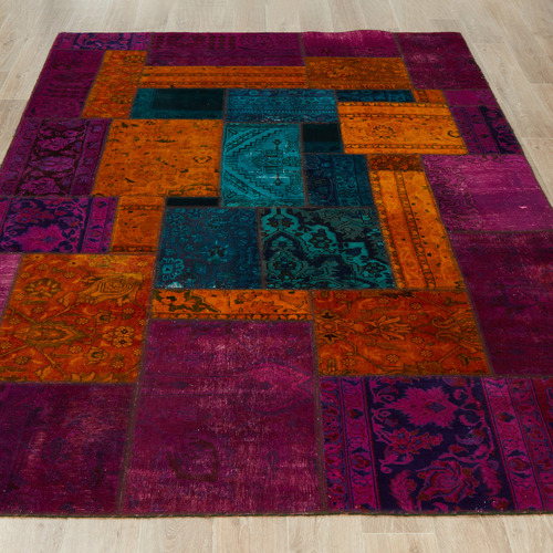 Patch Work Jamaspa Hand-Knotted Wool Persian Rug