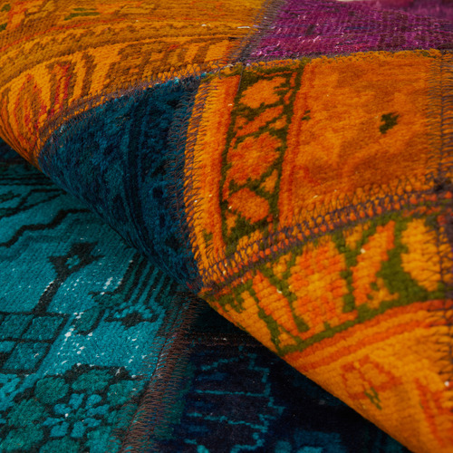 Patch Work Jamaspa Hand-Knotted Wool Persian Rug