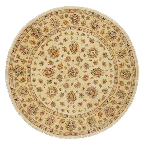 Cream Persian Hand-Knotted Wool Round Rug