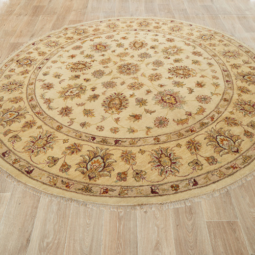 Cream Persian Hand-Knotted Wool Round Rug