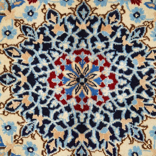 Cream Persian Hand-Knotted Wool Rug