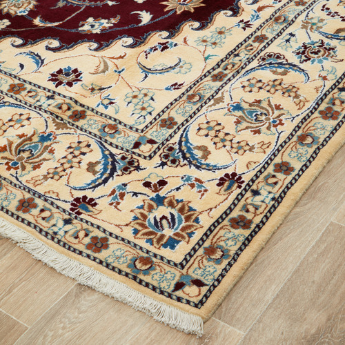 Cream & Red Persian Medallion Hand-Knotted Wool Rug
