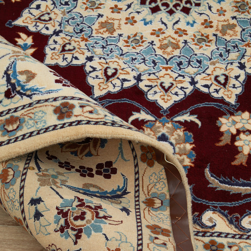 Cream & Red Persian Medallion Hand-Knotted Wool Rug