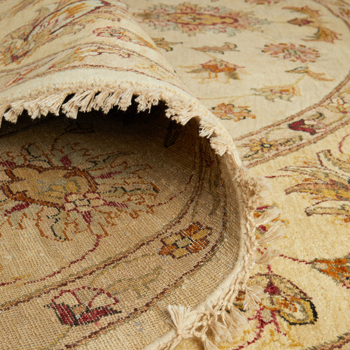 Cream Persian Hand-Knotted Wool Round Rug