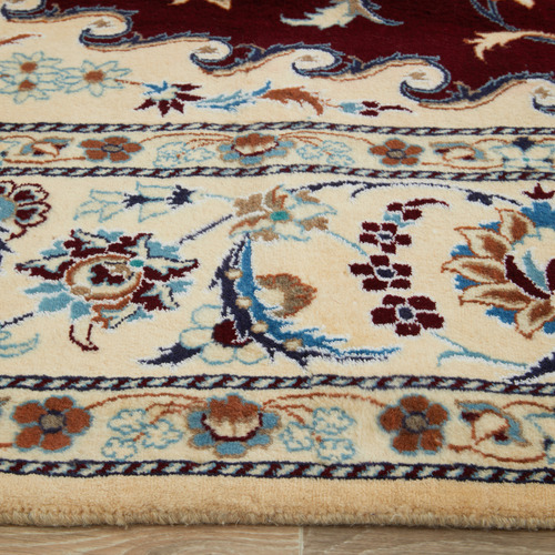 Cream & Red Persian Medallion Hand-Knotted Wool Rug