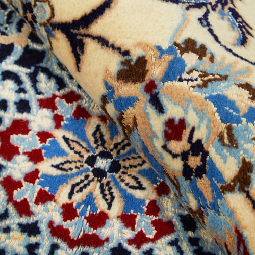 Cream Persian Hand-Knotted Wool Rug