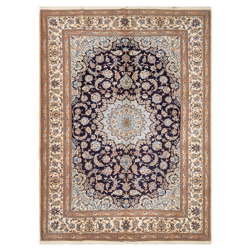 Beige Persian Medallion Hand-Knotted Wool Rug