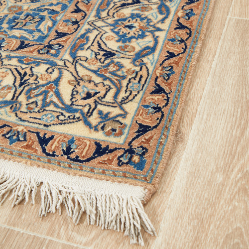 Cream & Blue Persian Medallion Hand-Knotted Wool Rug