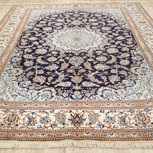 Beige Persian Medallion Hand-Knotted Wool Rug
