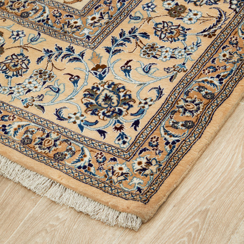 Cream & Blue Persian Hand-Knotted Wool Rug
