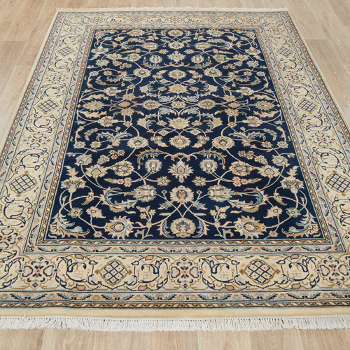 Blue Persian Hand-Knotted Wool Rug