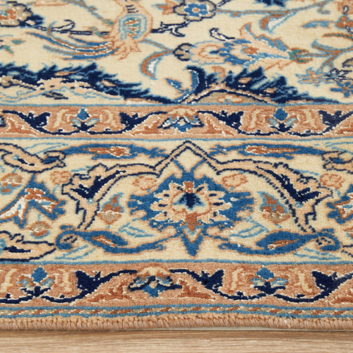Cream & Blue Persian Medallion Hand-Knotted Wool Rug