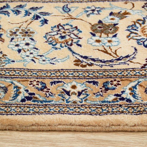 Cream & Blue Persian Hand-Knotted Wool Rug