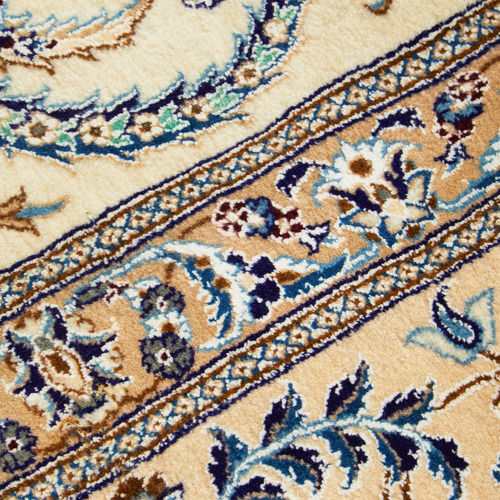 Cream & Blue Persian Hand-Knotted Wool Rug