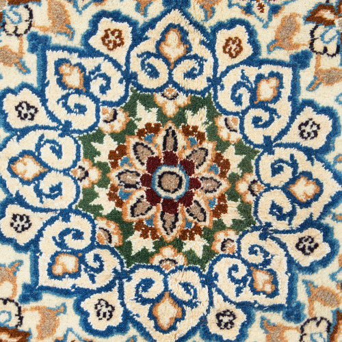 Beige Persian Medallion Hand-Knotted Wool Rug