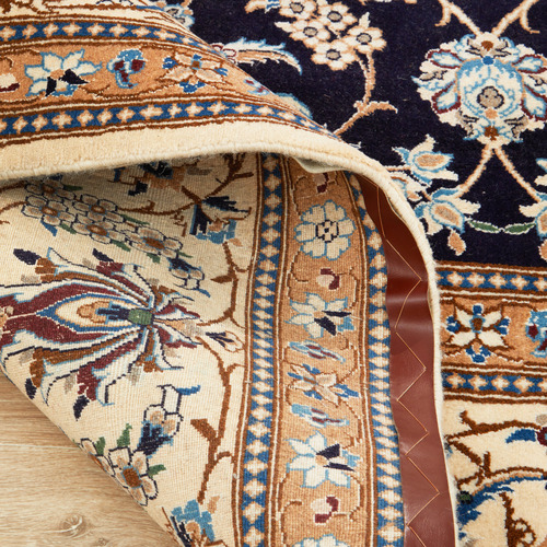 Beige Persian Medallion Hand-Knotted Wool Rug