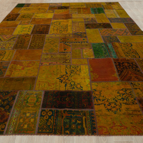Yellow Persian Patch Work Hand-Knotted Wool Rug