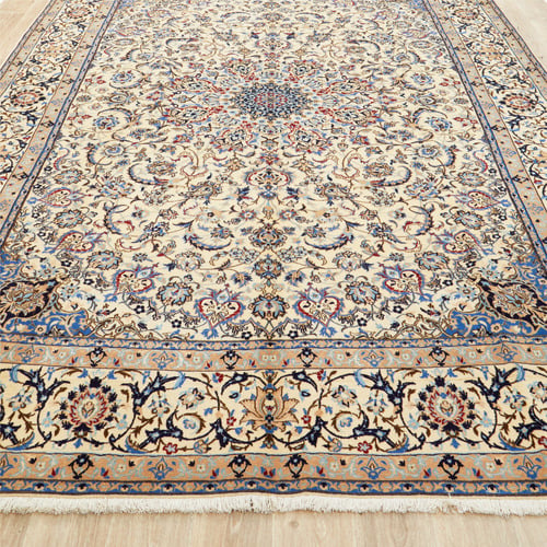 Cream Persian Hand-Knotted Wool Rug