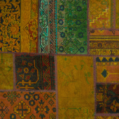 Yellow Persian Patch Work Hand-Knotted Wool Rug