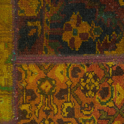 Yellow Persian Patch Work Hand-Knotted Wool Rug