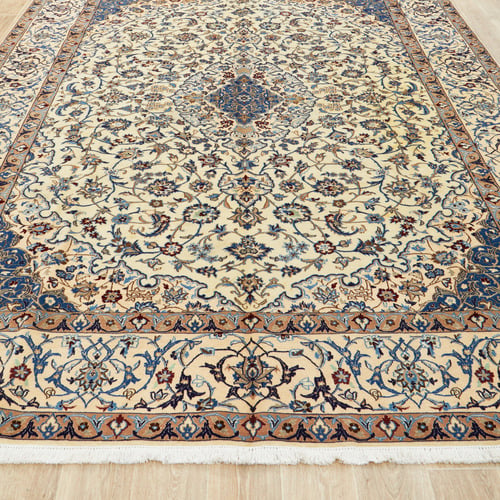 Cream & Blue Nain Wool Persian Rug