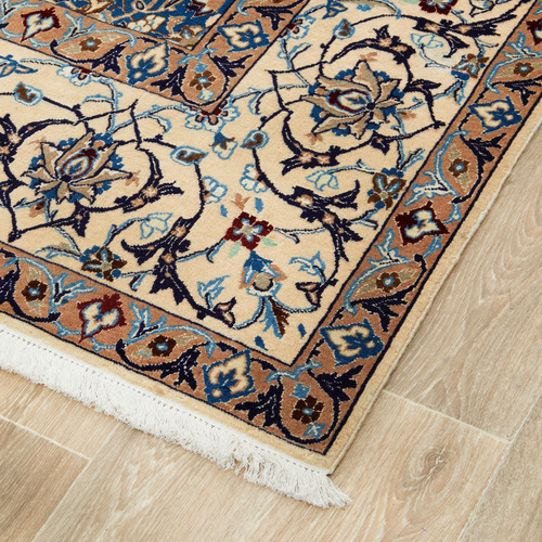 Cream & Blue Nain Wool Persian Rug