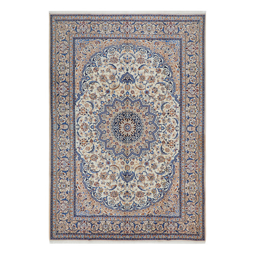 Blue & Cream Wool Persian Nain Rug