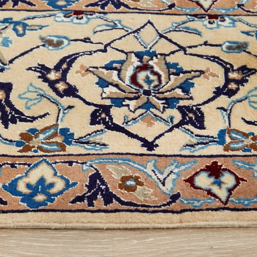 Cream & Blue Nain Wool Persian Rug