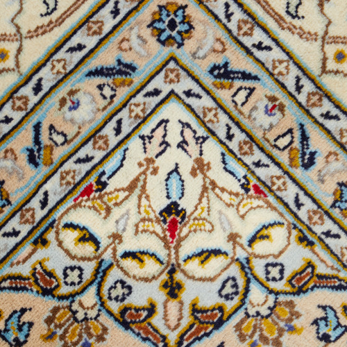 Beige & Blue Persian Hand-Knotted Wool Rug