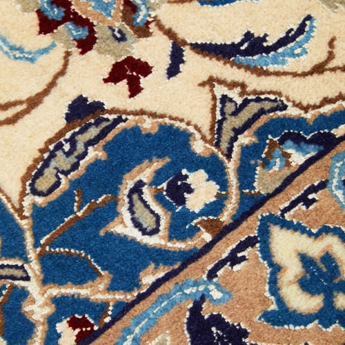 Cream & Blue Nain Wool Persian Rug
