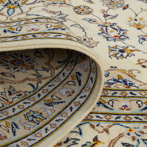 Beige & Blue Persian Hand-Knotted Wool Rug