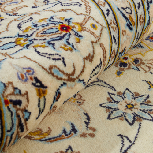Beige & Blue Persian Hand-Knotted Wool Rug